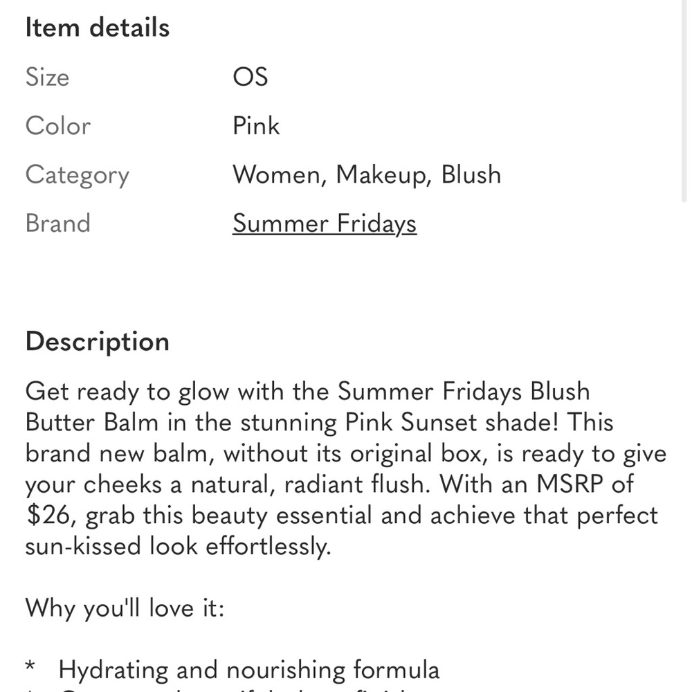 Summer Fridays Blush Butter Balm Pink Sunset Cream Blush - Picture 3 of 5